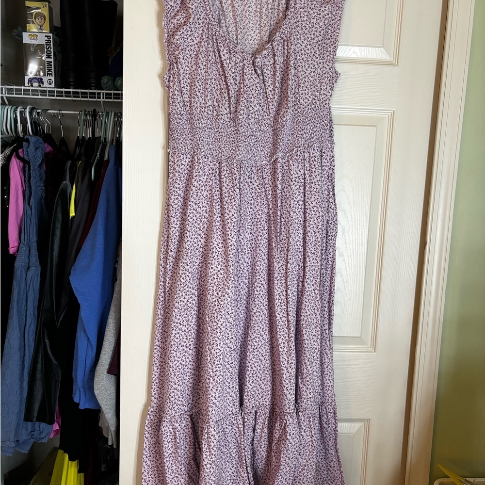 Floral Midi Dress in Lilac Purple